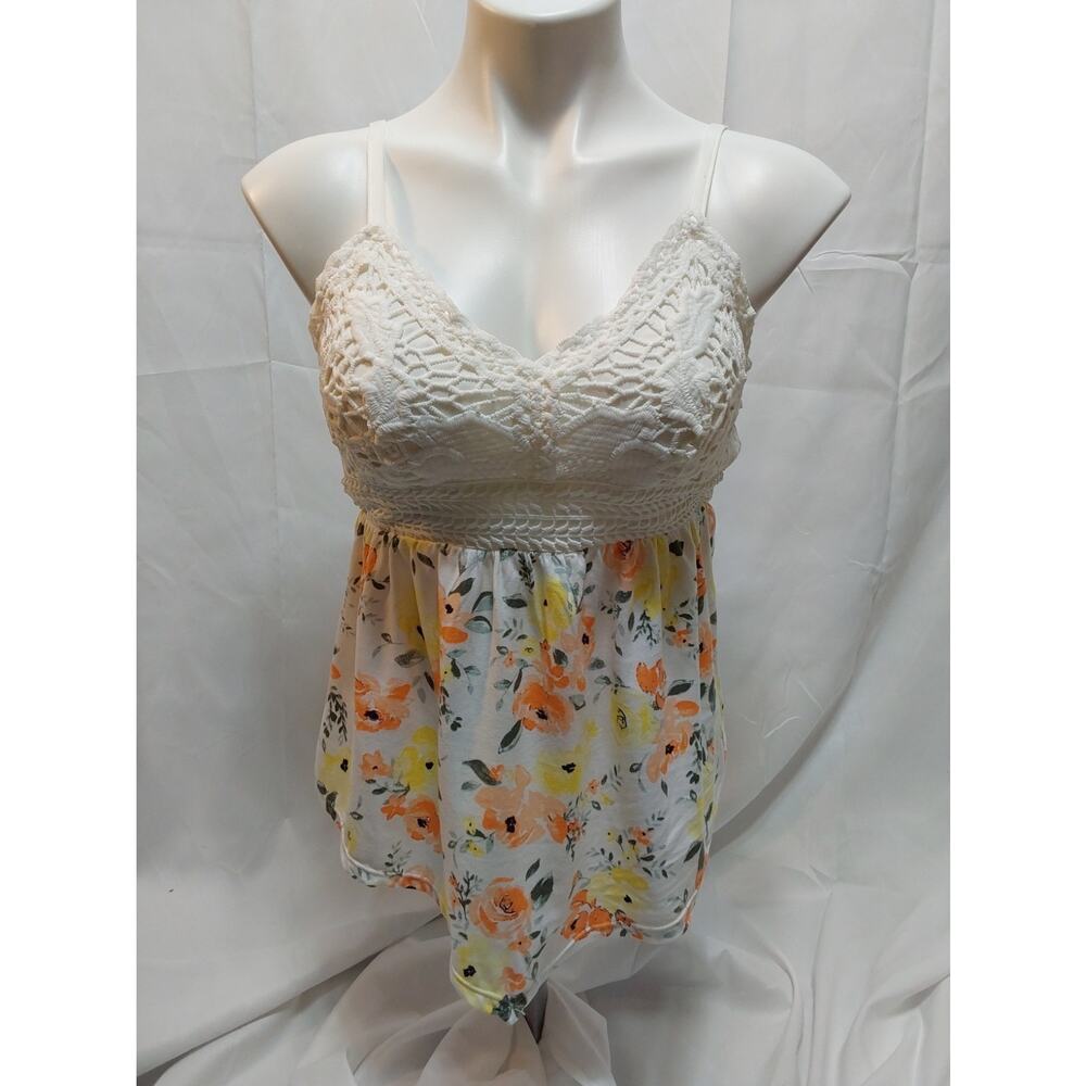 NOBO Juniors Small (3-5) White Floral Crochet Hanky Hem Babydoll Top #L102
